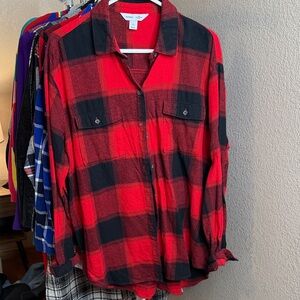 Red and Black Plaid Button-Up Shirt